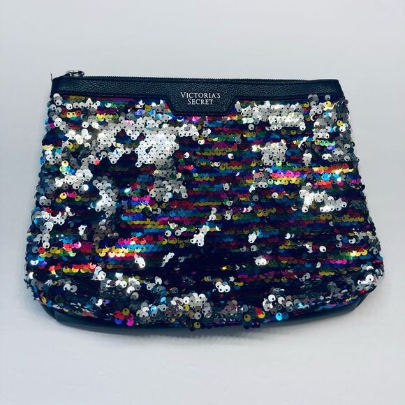 Victoria’s Secret Sequin Sparkle Wristlet Purse Travel Makeup Cosmetic Bag - Picture 1 of 5